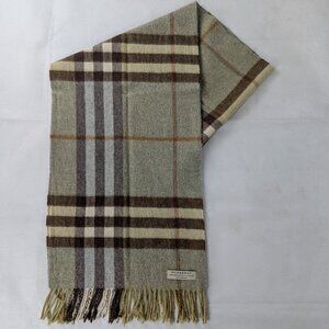 Burberry Classic Nova Check 100% Cashmere Green Scarf Made In Scotland